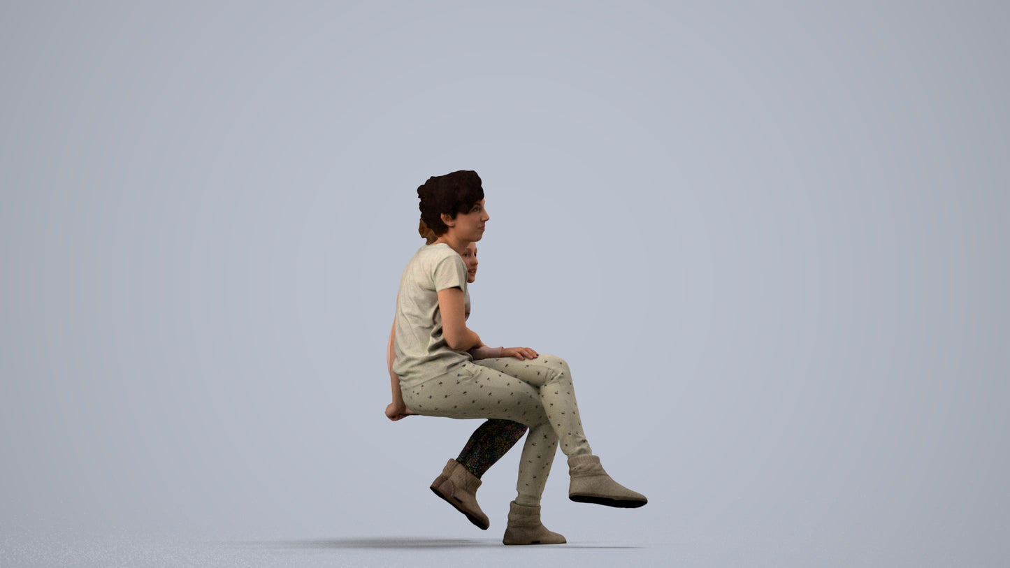 realistic 3D people girl kids, render-ready for V-Ray and Corona, FBX OBJ, side view render