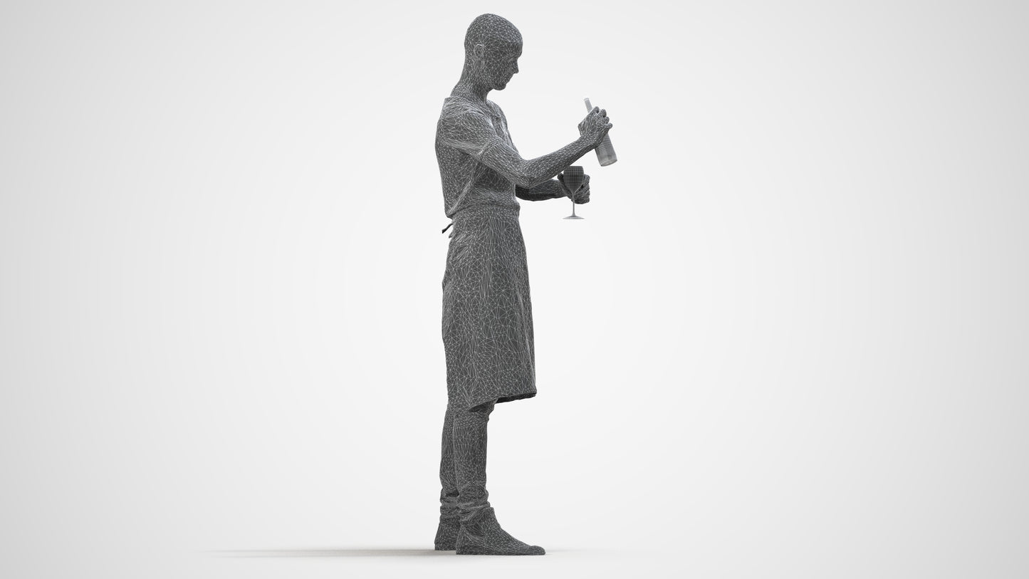 realistic 3D man hospitality, scanned archviz people for Blender and 3ds Max, wireframe side view