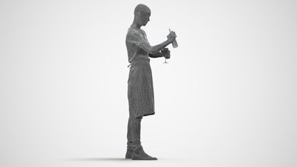 realistic 3D man hospitality, scanned archviz people for Blender and 3ds Max, wireframe side view