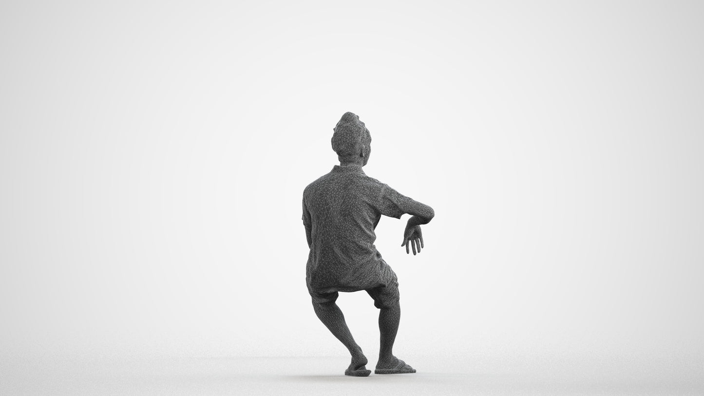 3D people model man casual sitting, scanned human for 3ds Max rendering, wireframe front view