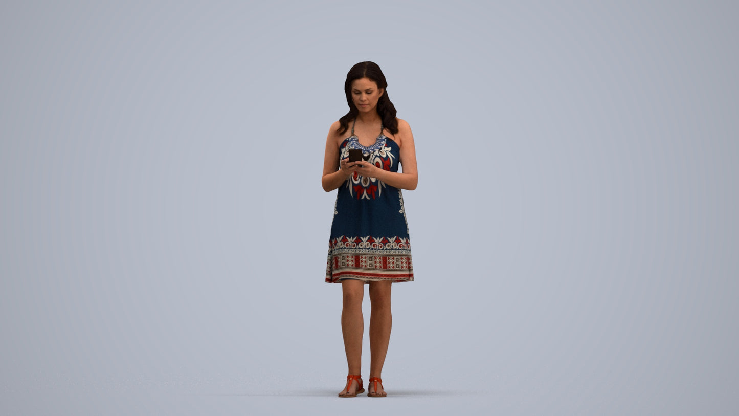 scanned 3D woman casual pool, photogrammetry people for Enscape and V-Ray, standing pose render