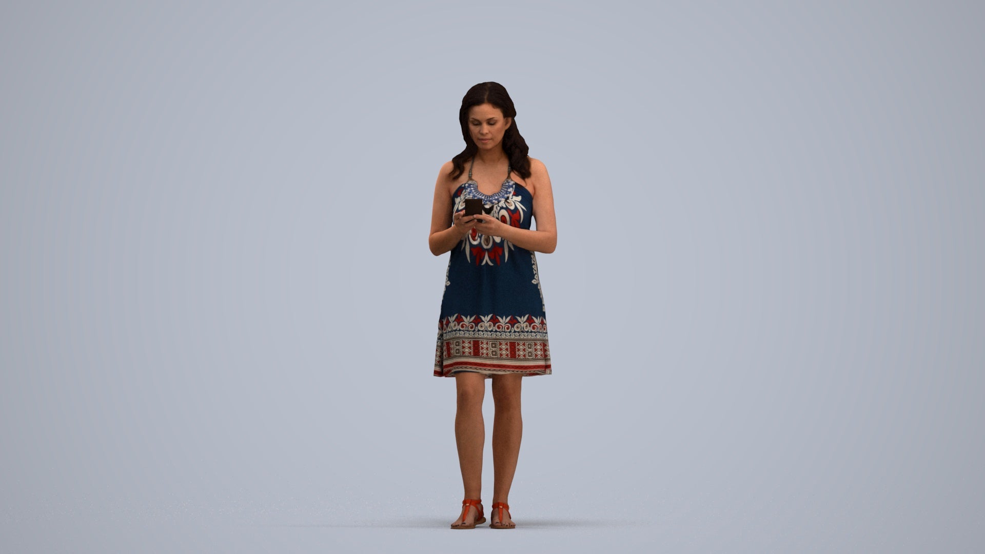 scanned 3D woman casual pool, photogrammetry people for Enscape and V-Ray, standing pose render