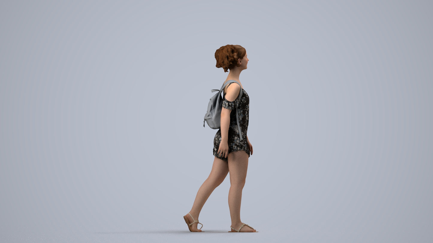 scanned 3D girl casual kids, photogrammetry people for Enscape and V-Ray, side view render