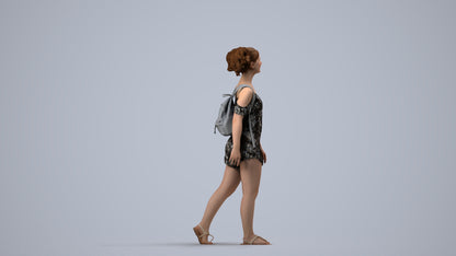 scanned 3D girl casual kids, photogrammetry people for Enscape and V-Ray, side view render
