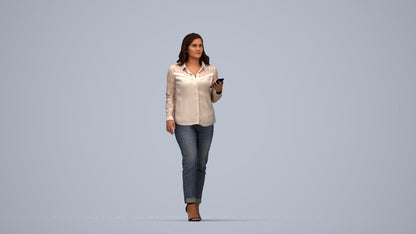 3D scanned woman walking casual, photorealistic archviz people for Enscape and SketchUp, top-down view render