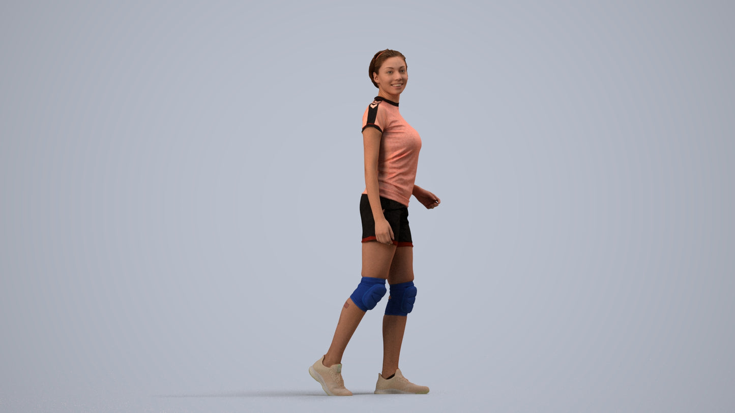 3D people model woman sport, scanned human for 3ds Max rendering, side view render