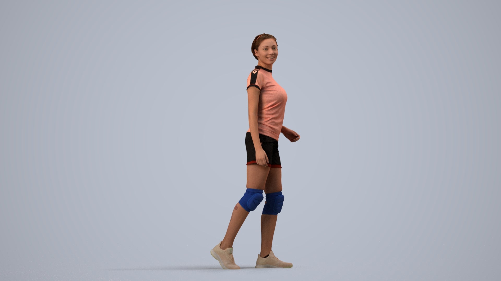 3D people model woman sport, scanned human for 3ds Max rendering, side view render