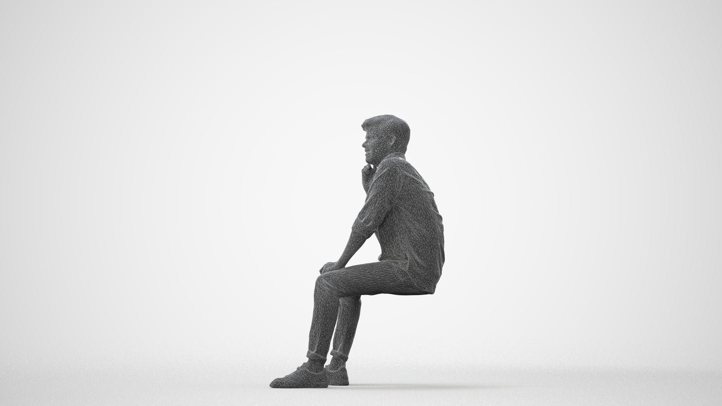3D scanned man sitting casual, photorealistic archviz people for Enscape and SketchUp, square thumbnail