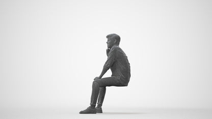 3D scanned man sitting casual, photorealistic archviz people for Enscape and SketchUp, square thumbnail