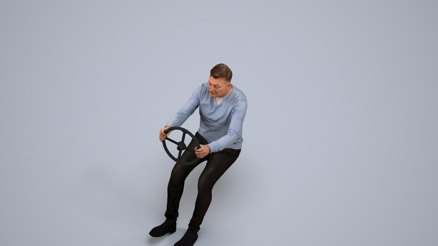 3D people model man business driving, scanned human for 3ds Max rendering, back view render