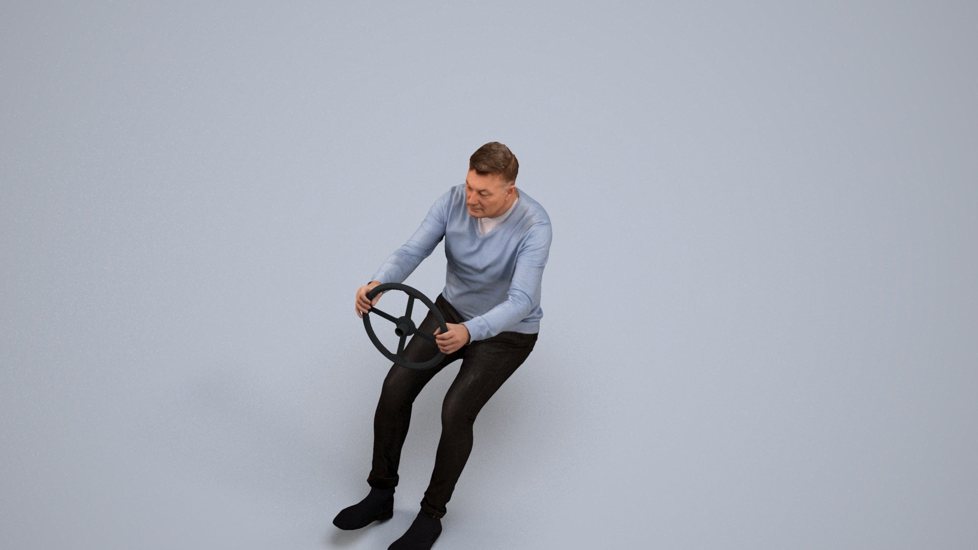 3D people model man business driving, scanned human for 3ds Max rendering, back view render