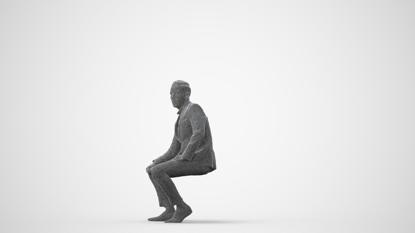 realistic 3D man formal sitting, scanned archviz people for Blender and 3ds Max, square thumbnail