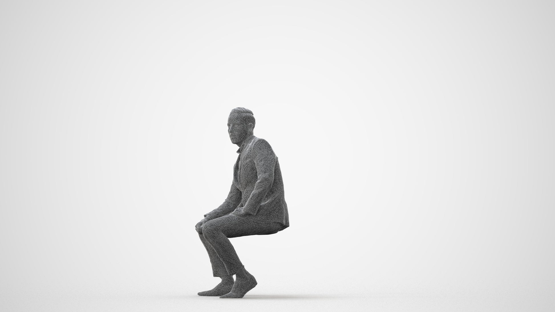 realistic 3D man formal sitting, scanned archviz people for Blender and 3ds Max, square thumbnail