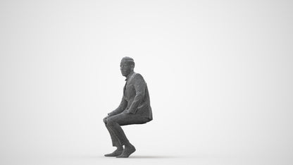 realistic 3D man formal sitting, scanned archviz people for Blender and 3ds Max, square thumbnail