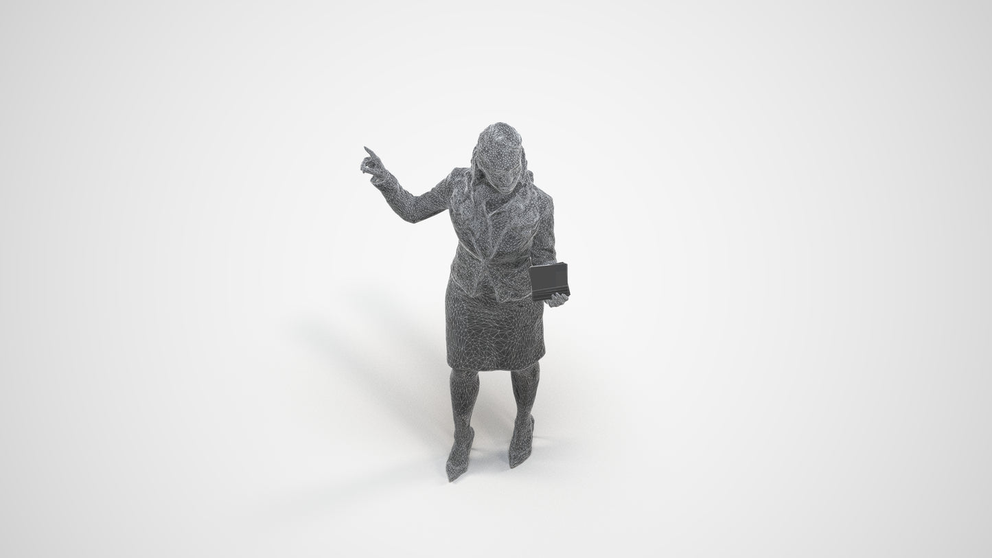 3D people model woman business, scanned human for 3ds Max rendering, wireframe three-quarter view