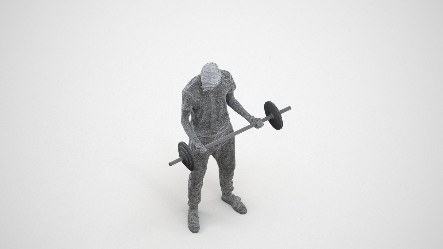 3D human model man sport, photogrammetry scanned person for archviz, wireframe three-quarter view