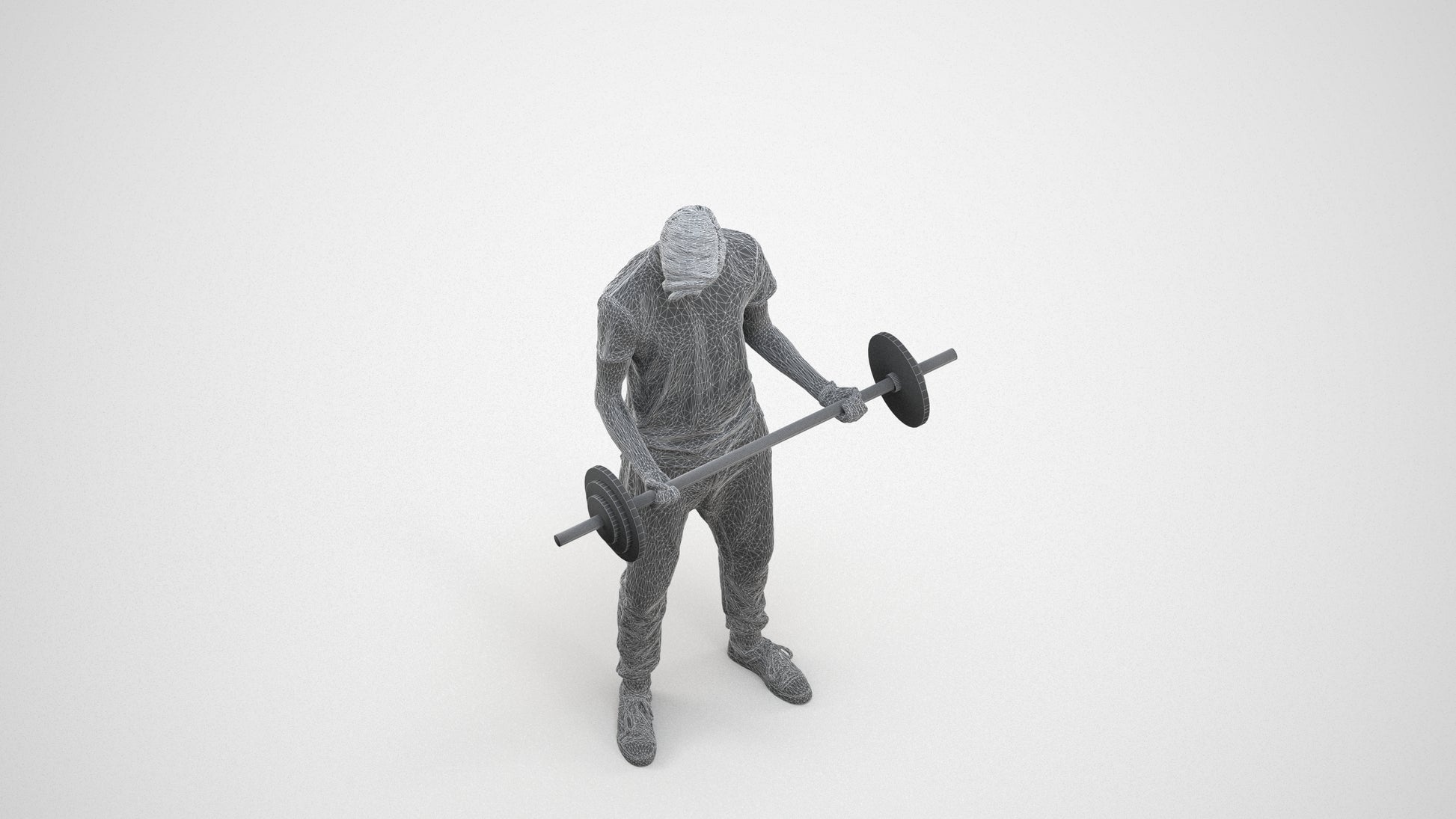 3D human model man sport, photogrammetry scanned person for archviz, wireframe three-quarter view