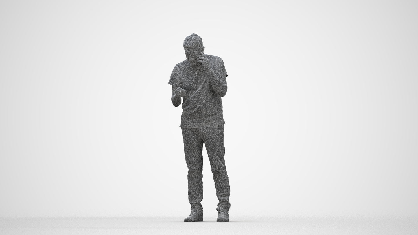 realistic 3D people senior man casual standing, render-ready for V-Ray and Corona, FBX OBJ, wireframe back view