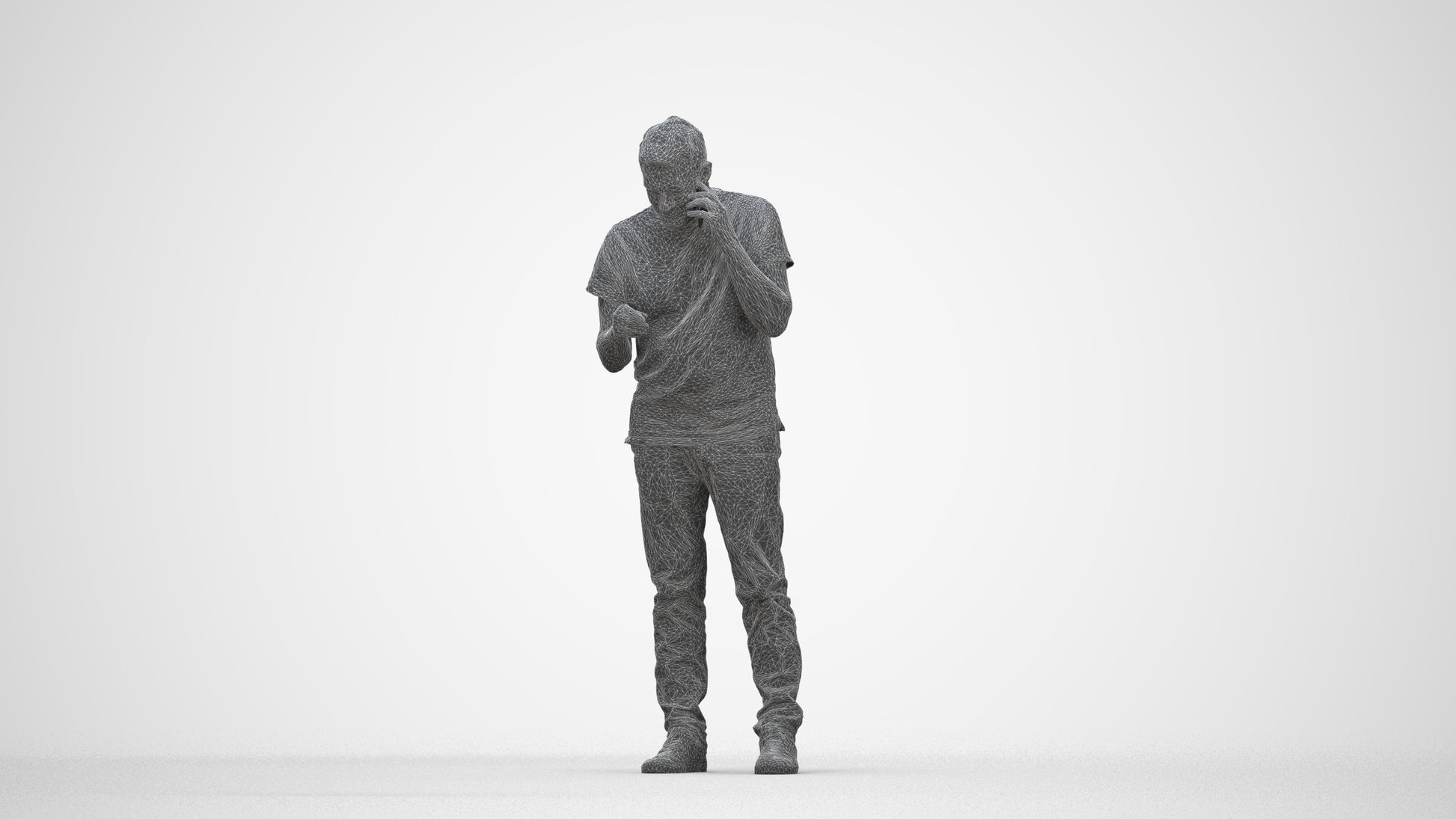 realistic 3D people senior man casual standing, render-ready for V-Ray and Corona, FBX OBJ, wireframe back view