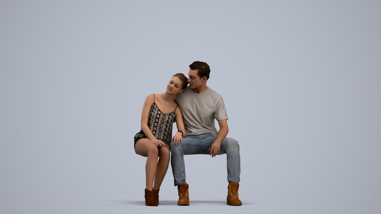 3D scanned man couple casual, photorealistic archviz people for Enscape and SketchUp, standing pose render