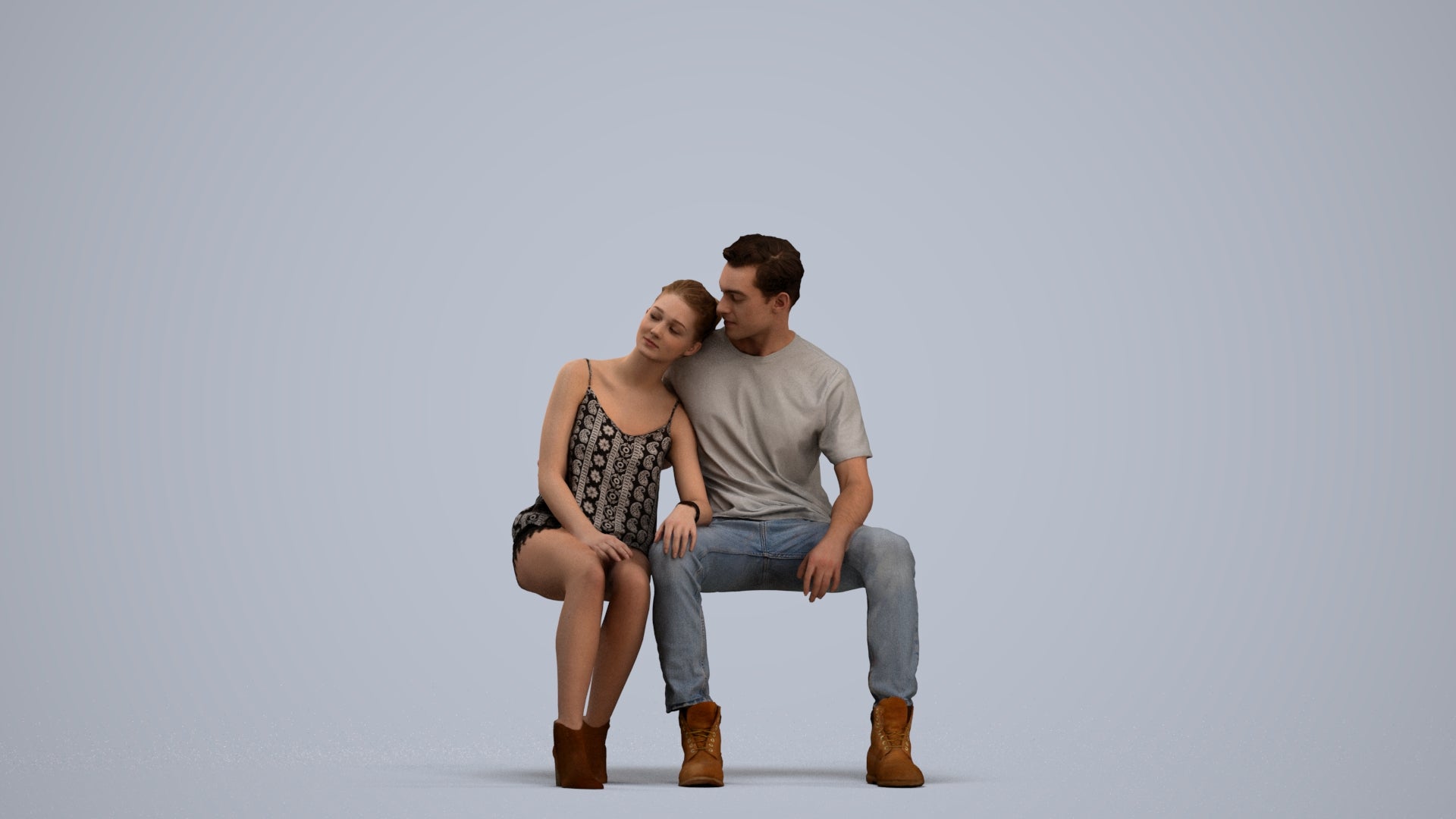 3D scanned man couple casual, photorealistic archviz people for Enscape and SketchUp, standing pose render