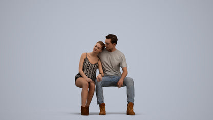 3D scanned man couple casual, photorealistic archviz people for Enscape and SketchUp, standing pose render