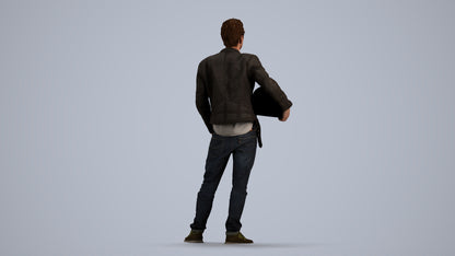3D human model man casual standing, photogrammetry scanned person for archviz, front view render