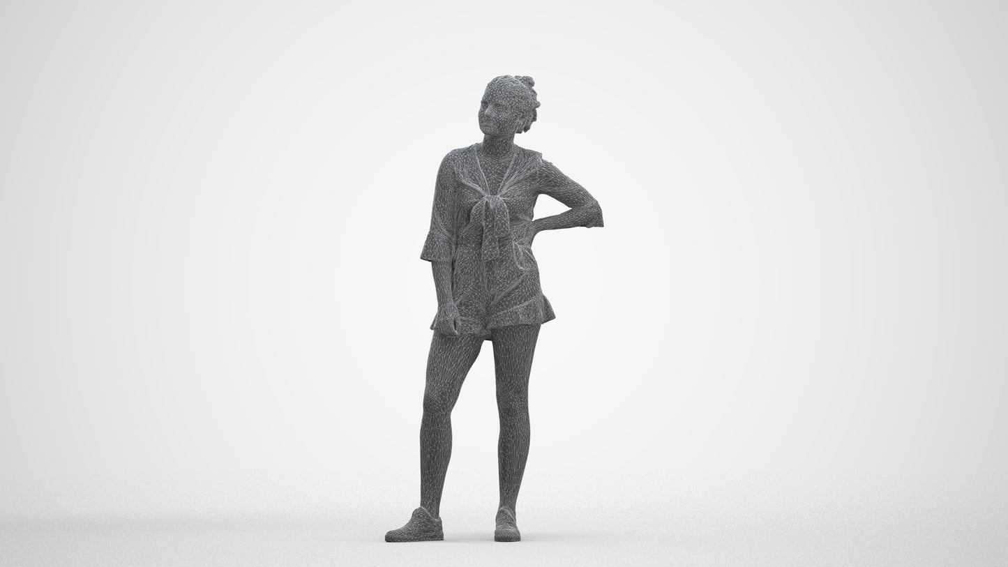 3D human model girl casual kids, photogrammetry scanned person for archviz, three-quarter front view render