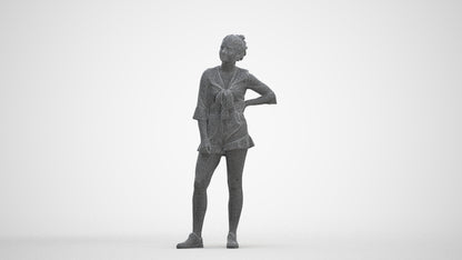 3D human model girl casual kids, photogrammetry scanned person for archviz, three-quarter front view render