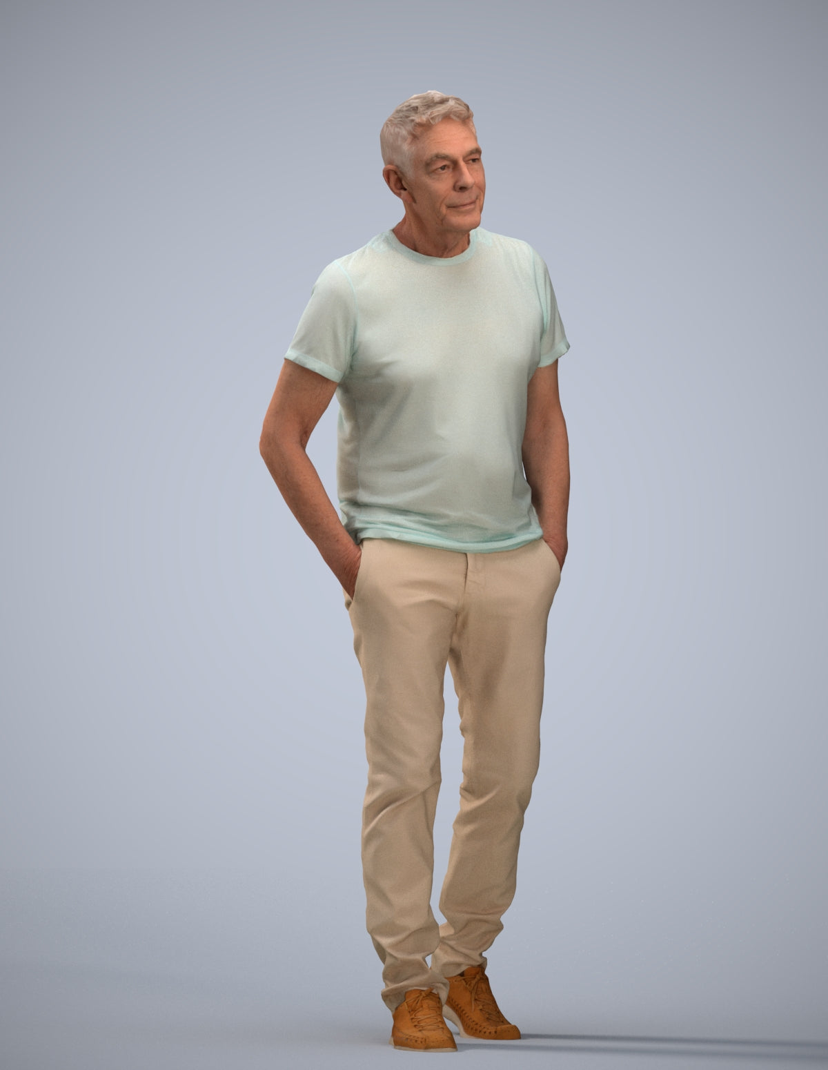 3D people model senior man casual walking, scanned human for 3ds Max rendering
