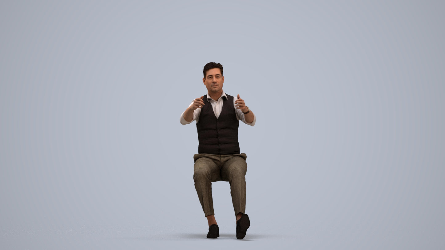 3D human model man casual driving, photogrammetry scanned person for archviz, standing pose render