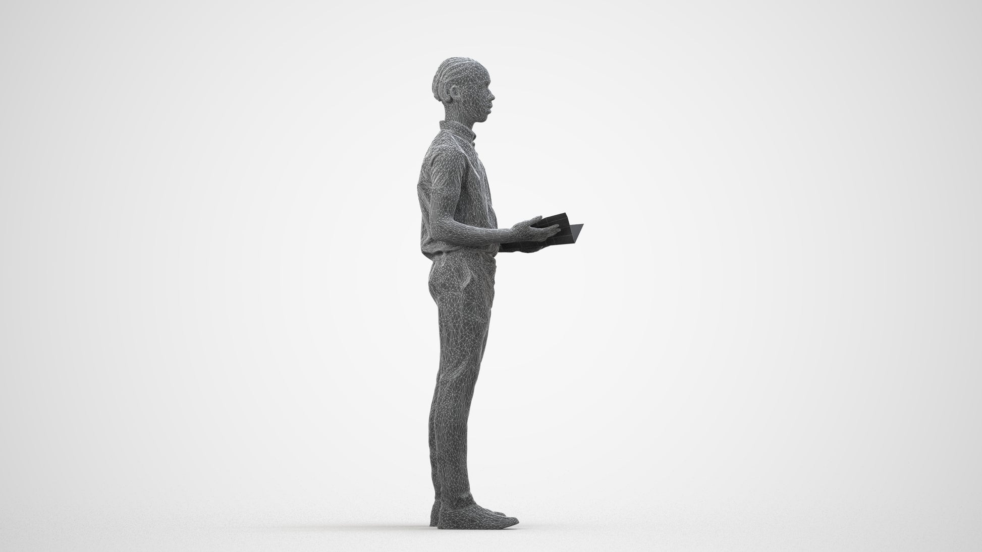 realistic 3D boy hospitality, scanned archviz people for Blender and 3ds Max, wireframe side view