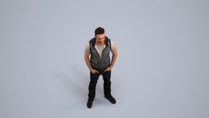 realistic 3D human man casual standing, archviz people FBX OBJ for Blender, back view render