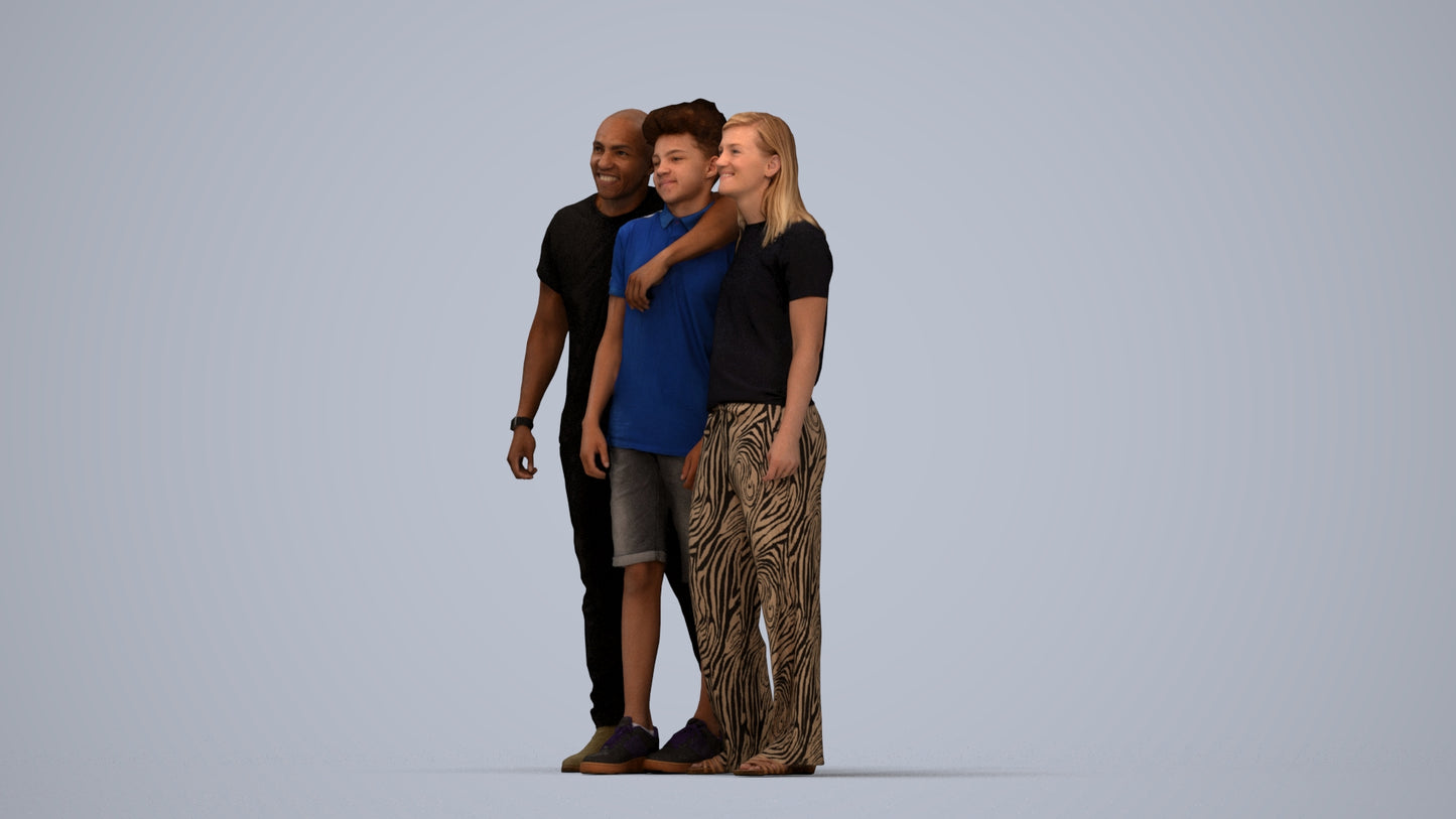3D human model girl casual kids, photogrammetry scanned person for archviz, top-down view render