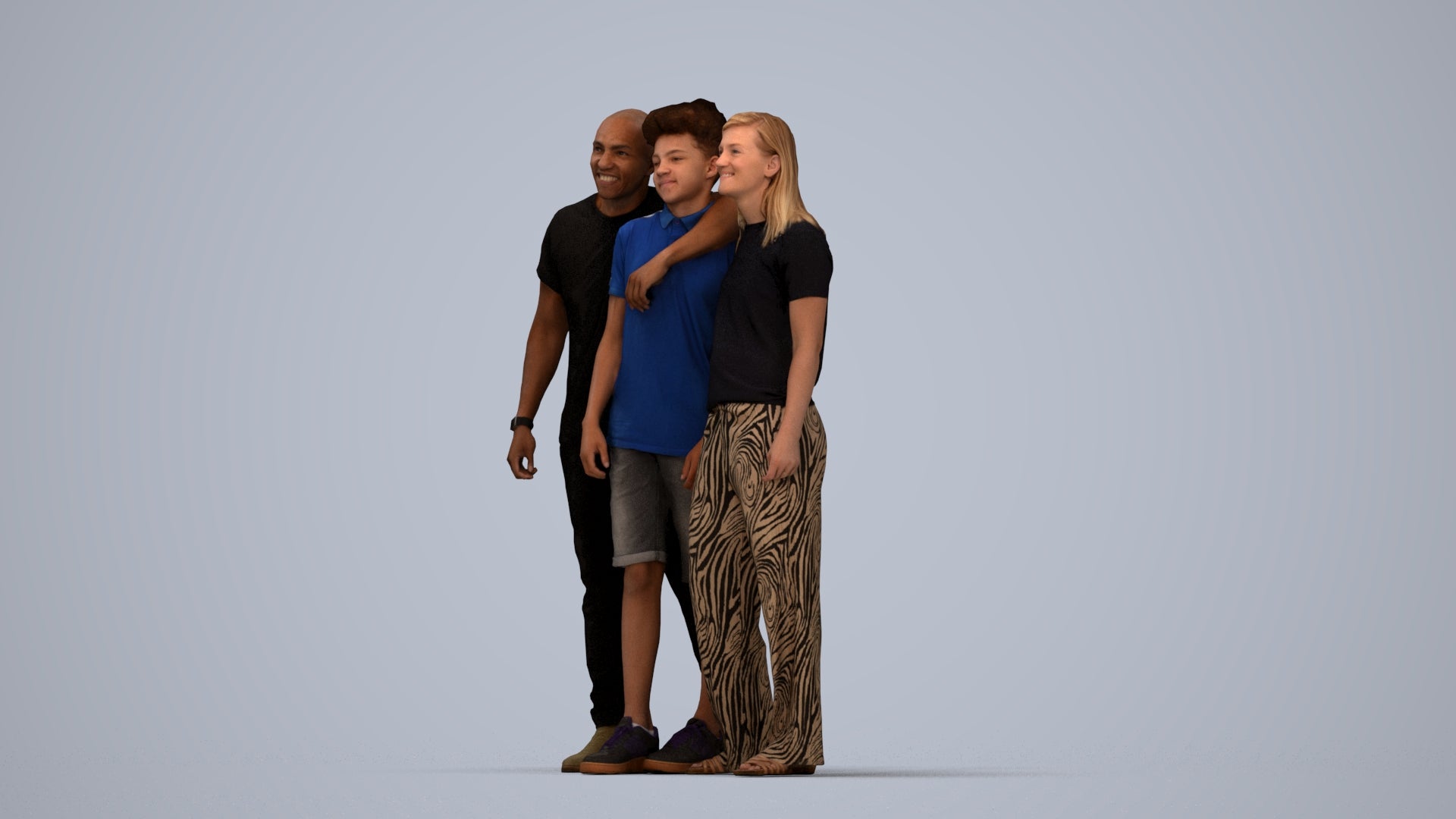 3D human model girl casual kids, photogrammetry scanned person for archviz, top-down view render