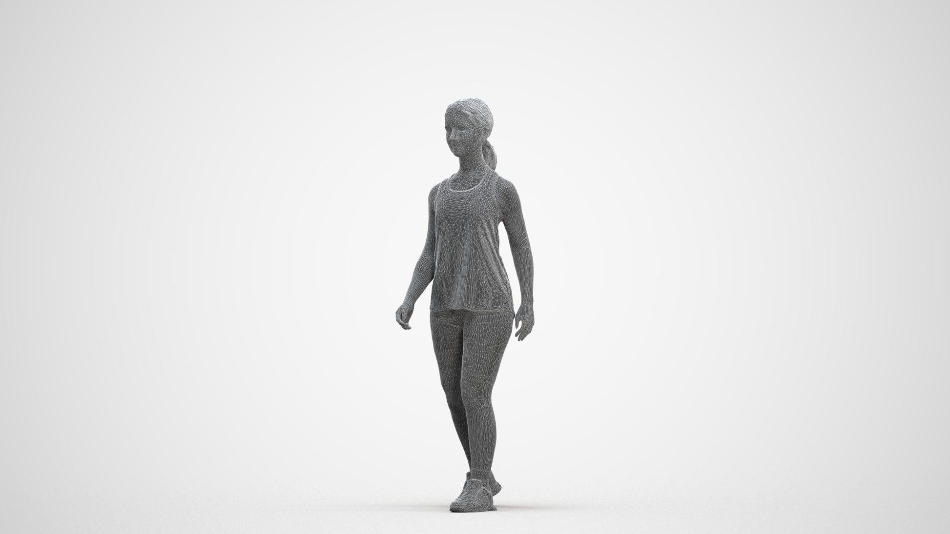 3D scanned girl walking sport, photorealistic archviz people for Enscape and SketchUp, three-quarter front view render