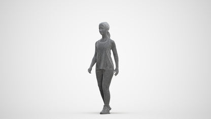 3D scanned girl walking sport, photorealistic archviz people for Enscape and SketchUp, three-quarter front view render