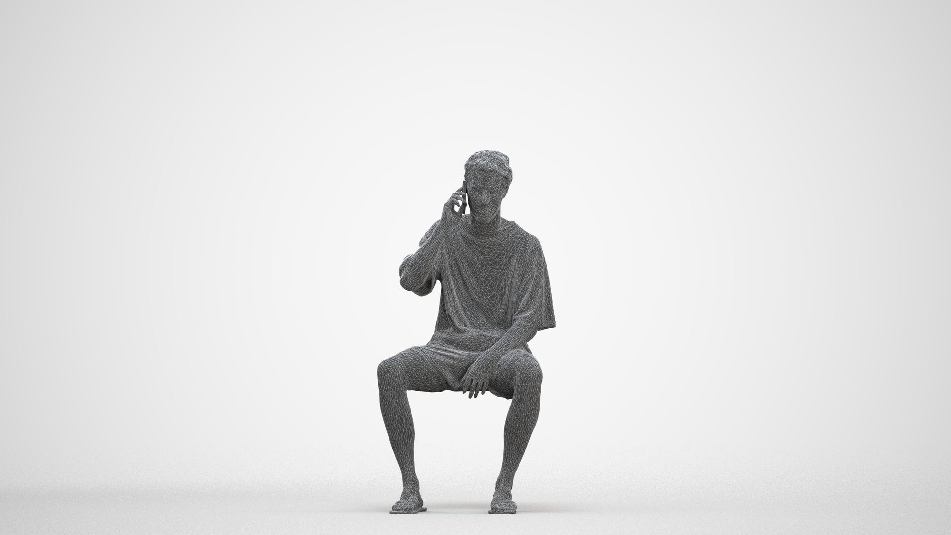 scanned 3D man casual sitting, photogrammetry people for Enscape and V-Ray, three-quarter front view render