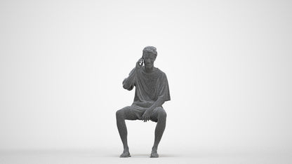 scanned 3D man casual sitting, photogrammetry people for Enscape and V-Ray, three-quarter front view render