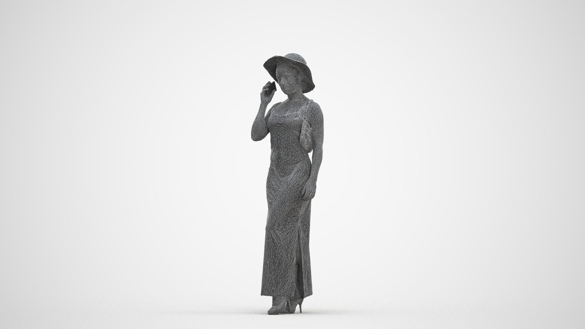 3D human model woman casual standing, photogrammetry scanned person for archviz, three-quarter front view render
