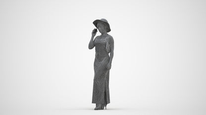 3D human model woman casual standing, photogrammetry scanned person for archviz, three-quarter front view render