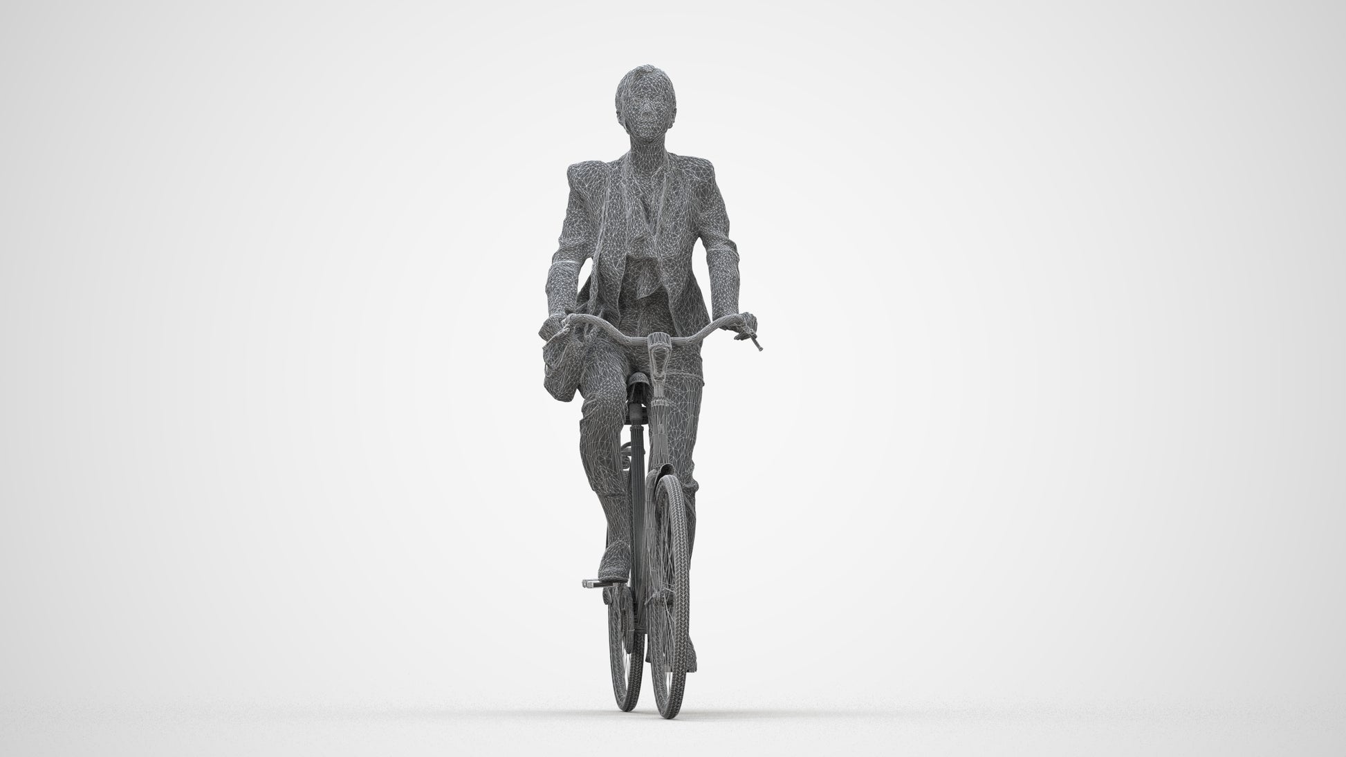 3D people model woman business cycling, scanned human for 3ds Max rendering, wireframe back view