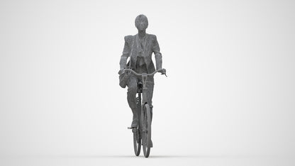 3D people model woman business cycling, scanned human for 3ds Max rendering, wireframe back view