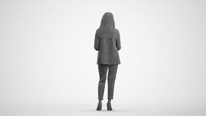 3D human model woman business, photogrammetry scanned person for archviz, wireframe front view