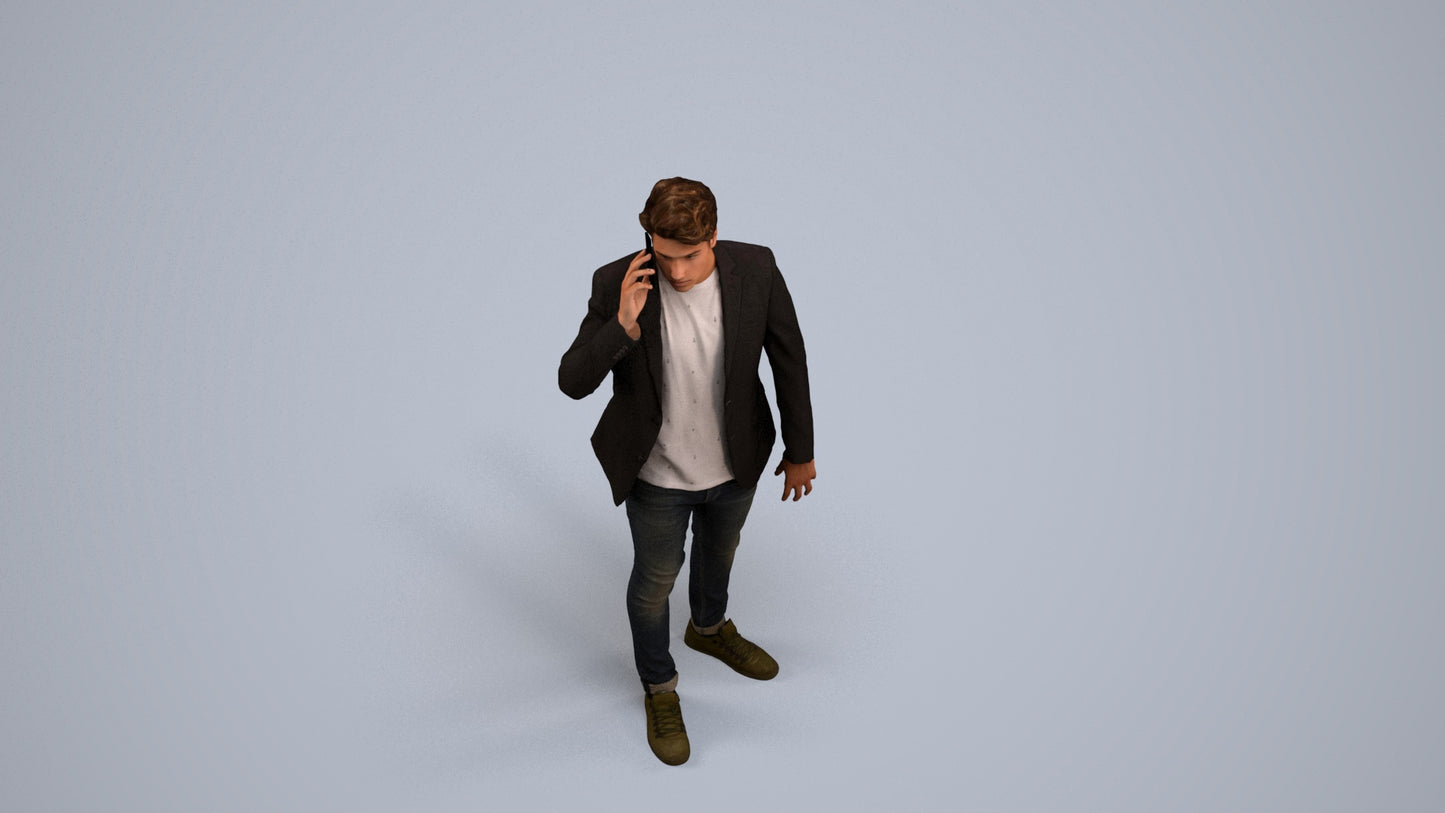 realistic 3D human man casual standing, archviz people FBX OBJ for Blender, back view render