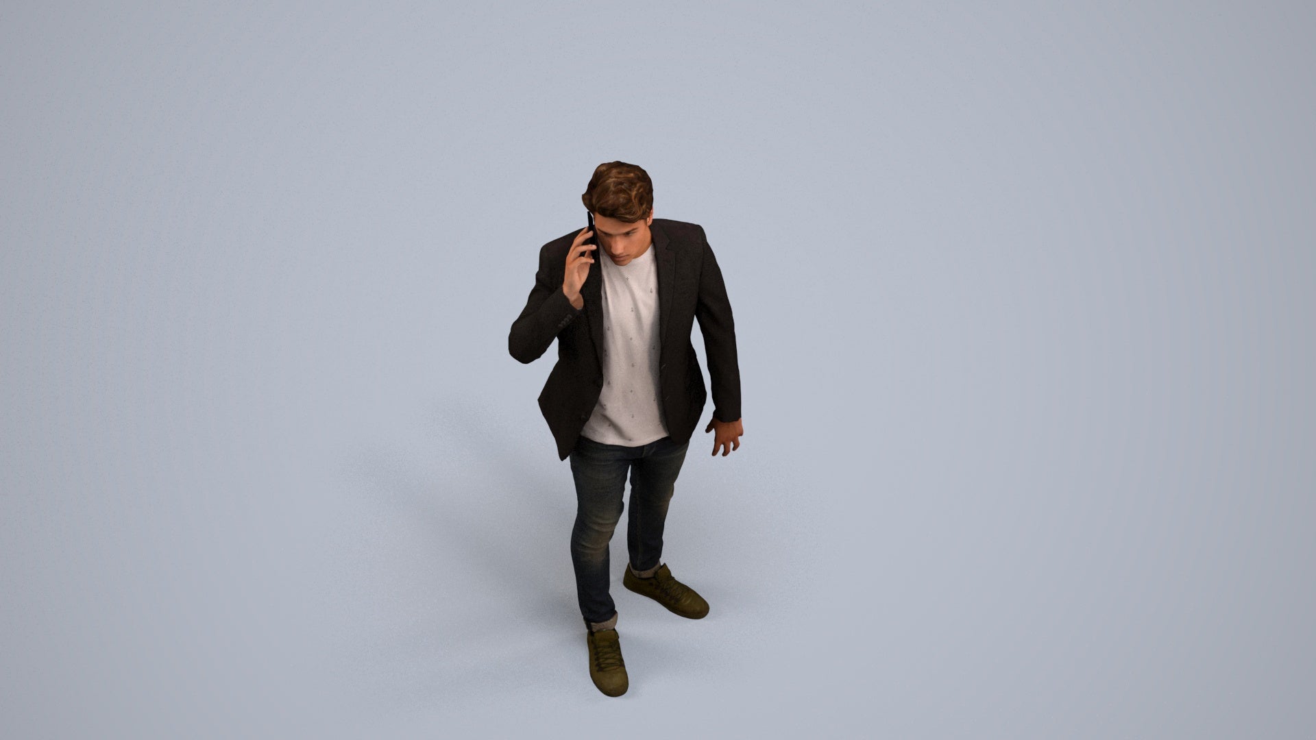 realistic 3D human man casual standing, archviz people FBX OBJ for Blender, back view render