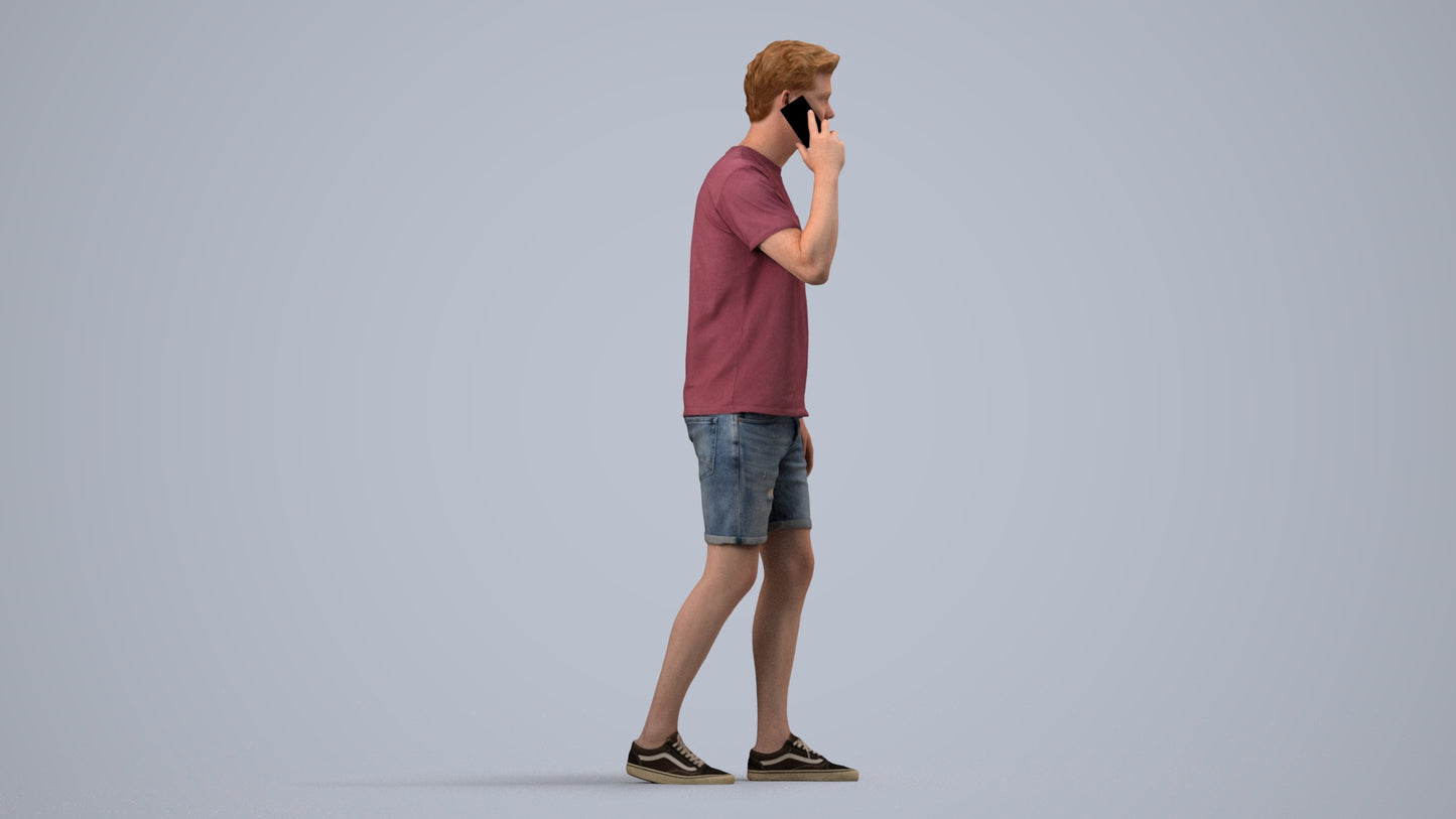 realistic 3D people man casual walking, render-ready for V-Ray and Corona, FBX OBJ, side view render