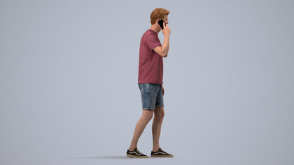 realistic 3D people man casual walking, render-ready for V-Ray and Corona, FBX OBJ, side view render