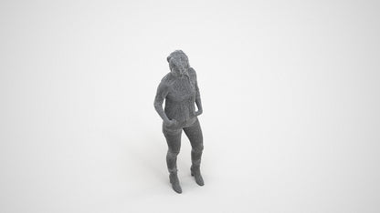 scanned 3D woman casual standing, photogrammetry people for Enscape and V-Ray, wireframe three-quarter view