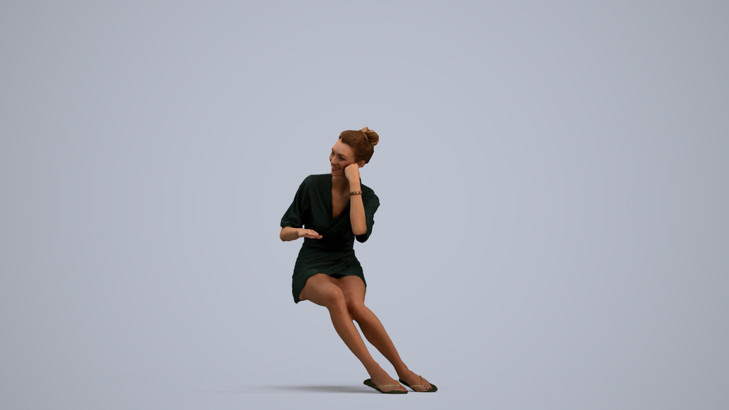 realistic 3D human woman casual sitting, archviz people FBX OBJ for Blender, standing pose render